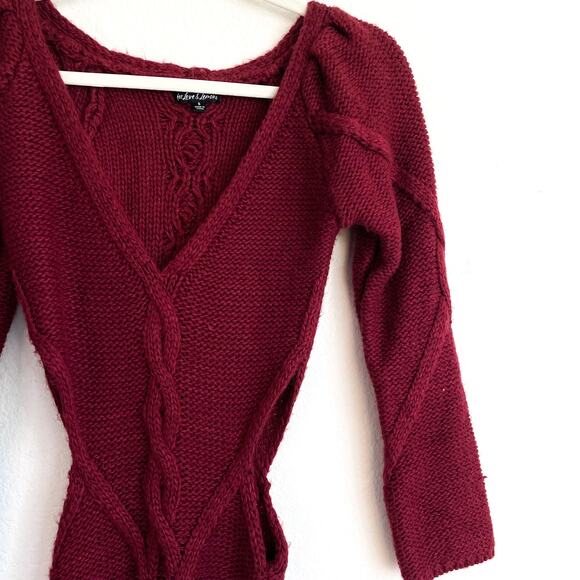 For Love & Lemons Keke Burgundy Cut Out Knit Sweater Mini Dress - Picture 9 of 16